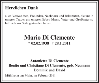 Traueranzeige von Mario Di Clemente von OFFENBACH-POST/HANAU-POST