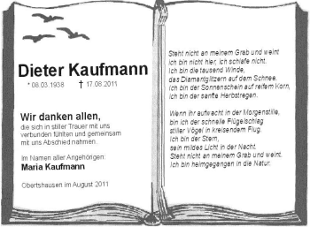 Traueranzeige von Dieter Kaufmann von OFFENBACH-POST/HANAU-POST