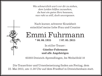 Traueranzeige von Emmi Fuhrmann von Offenbach