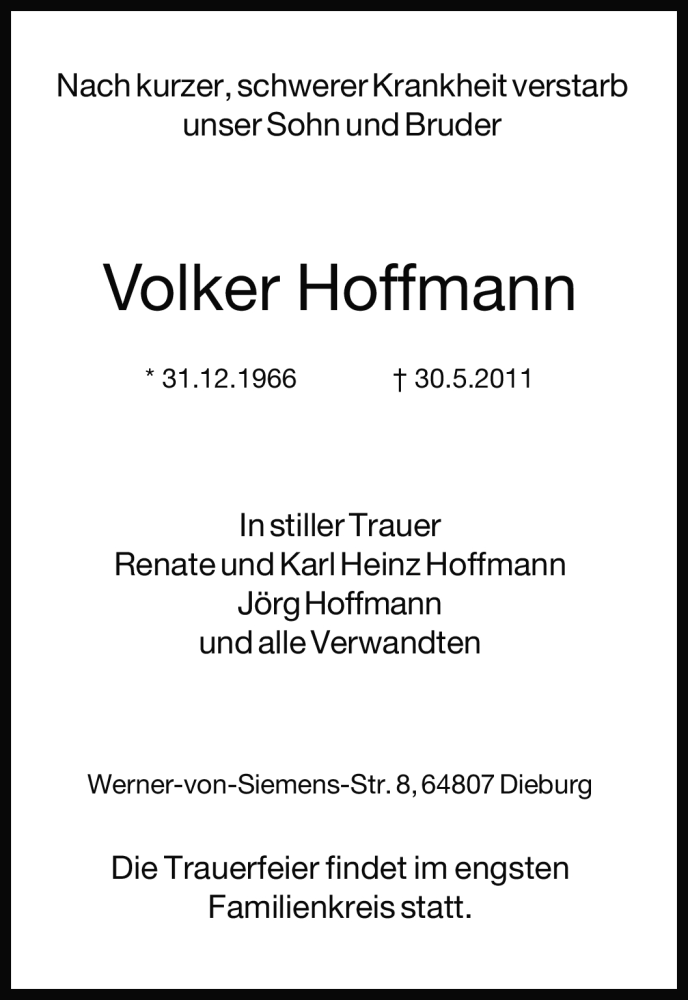  Traueranzeige für Volker Hoffmann vom 02.06.2011 aus OFFENBACH-POST/HANAU-POST