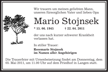 Traueranzeige von Mario Stojnsek von OFFENBACH-POST/HANAU-POST