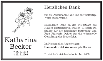 Traueranzeige von Katharina Becker von OFFENBACH-POST/HANAU-POST