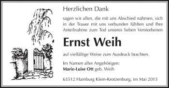 Traueranzeige von Ernst Weih von Offenbach