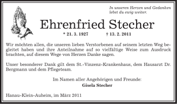 Traueranzeige von Ehrenfried Stecher von OFFENBACH-POST/HANAU-POST