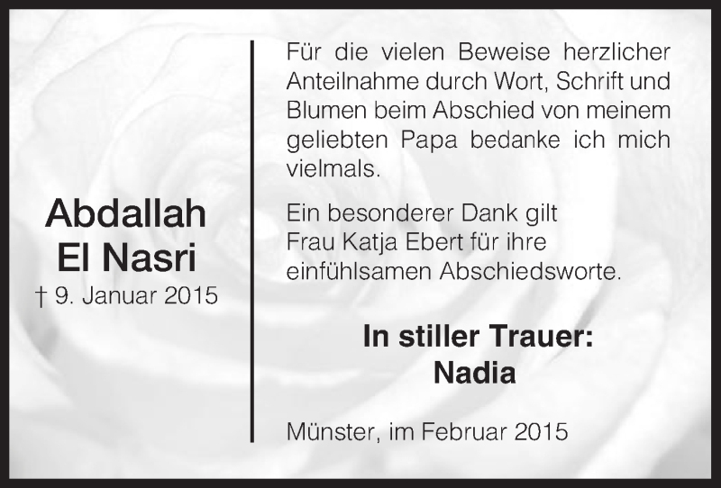  Traueranzeige für Abdallah El Nasri vom 18.02.2015 aus Offenbach