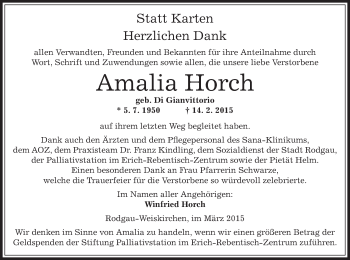 Traueranzeige von Amalia Horch von Offenbach