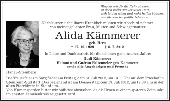 Traueranzeige von Alida Kämmerer von OFFENBACH-POST/HANAU-POST