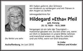 Traueranzeige von Hildegard Pfeil von OFFENBACH-POST/HANAU-POST