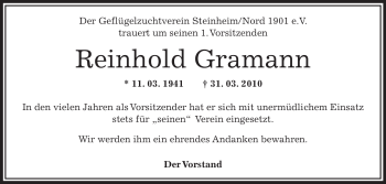 Traueranzeige von Reinhold Gramann von OFFENBACH-POST/HANAU-POST