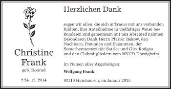 Traueranzeige von Christine Frank von Offenbach