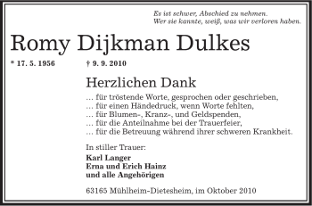 Traueranzeige von Romy Dijkmann Dulkes von OFFENBACH-POST/HANAU-POST