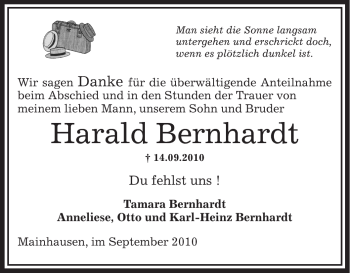 Traueranzeige von Harald Bernhardt von OFFENBACH-POST/HANAU-POST