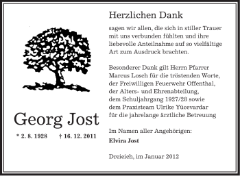 Traueranzeige von Georg Jost von OFFENBACH-POST/HANAU-POST