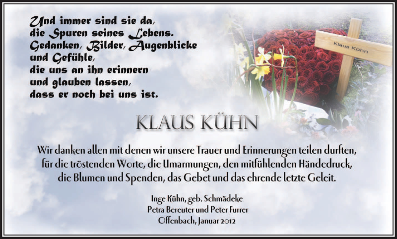  Traueranzeige für Klaus Kühn vom 28.01.2012 aus OFFENBACH-POST/HANAU-POST