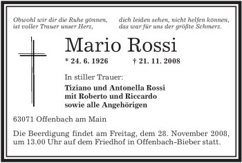 Traueranzeige von Mario Rossi von OFFENBACH-POST/HANAU-POST