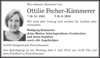 Traueranzeige von Ottilie Fecher-Kämmerer von OFFENBACH-POST/HANAU-POST