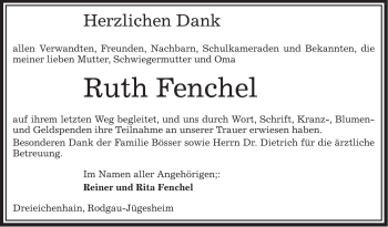 Traueranzeige von Ruth Fenchel von OFFENBACH-POST/HANAU-POST