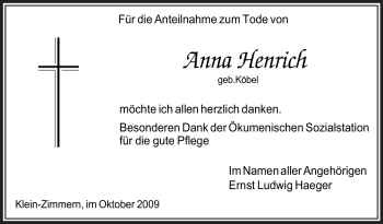 Traueranzeige von Anna Henrich von OFFENBACH-POST/HANAU-POST