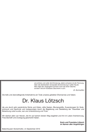 Traueranzeige von Klaus Lötzsch von OFFENBACH-POST/HANAU-POST