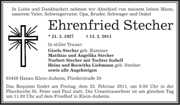 Traueranzeige von Ehrenfried Stecher von OFFENBACH-POST/HANAU-POST