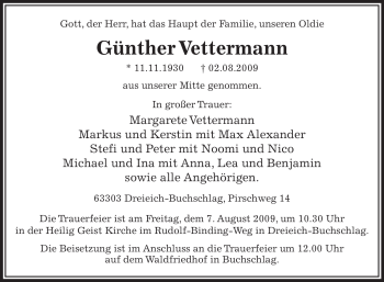 Traueranzeige von Günther Vettermann von OFFENBACH-POST/HANAU-POST