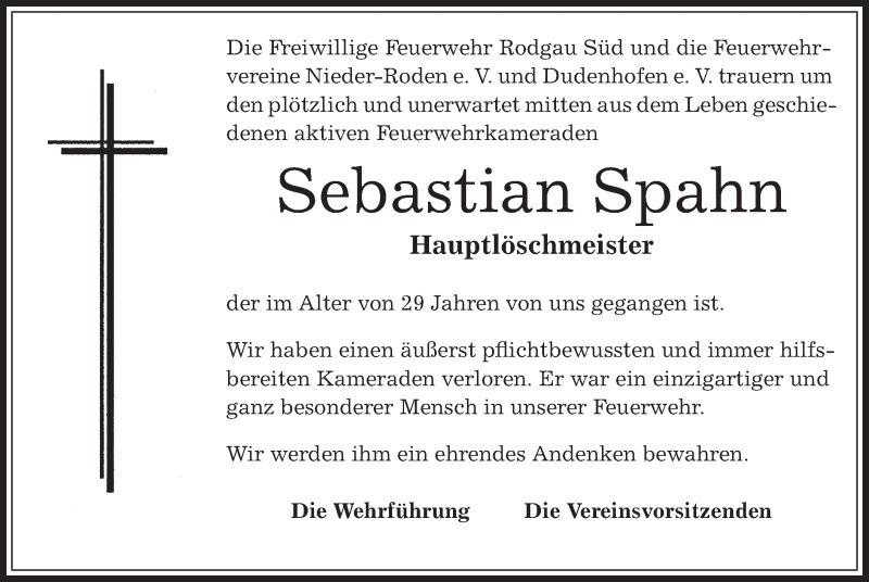  Traueranzeige für Sebastian Spahn vom 15.01.2015 aus Offenbach