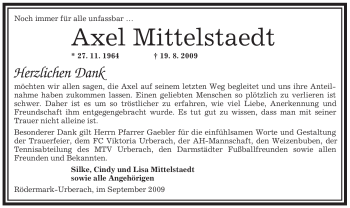 Traueranzeige von Axel Mittelstaedt von OFFENBACH-POST/HANAU-POST