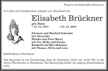 Traueranzeige von Elisabeth Brückner von OFFENBACH-POST/HANAU-POST