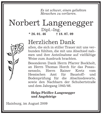 Traueranzeige von Norbert Langeneger von OFFENBACH-POST/HANAU-POST
