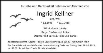 Traueranzeige von Ingrid Kellner von Offenbach