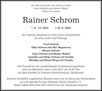 Traueranzeige von Rainer Schrom von Offenbach