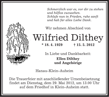 Traueranzeige von Wilfried Dilthey von OFFENBACH-POST/HANAU-POST