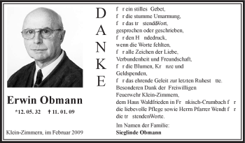 Traueranzeige von Erwin Obmann von OFFENBACH-POST/HANAU-POST