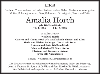 Traueranzeige von Amalia Horch von Offenbach