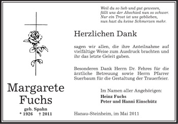 Traueranzeige von Margarete Fuchs von OFFENBACH-POST/HANAU-POST