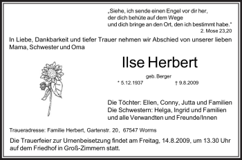 Traueranzeige von Ilse Herbert von OFFENBACH-POST/HANAU-POST