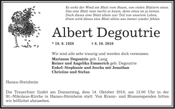 Traueranzeige von Albert Degoutrie von OFFENBACH-POST/HANAU-POST