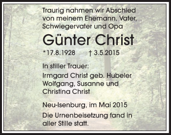 Traueranzeige von Günter Christ von Offenbach