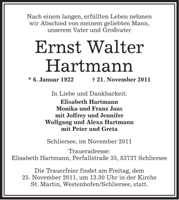 Traueranzeige von Ernst Walter Hartmann von OFFENBACH-POST/HANAU-POST