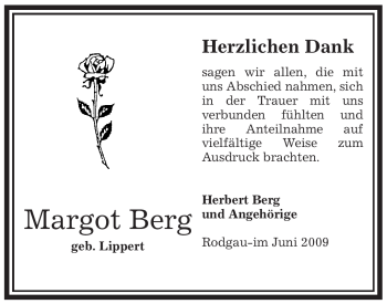 Traueranzeige von Margot Berg von OFFENBACH-POST/HANAU-POST