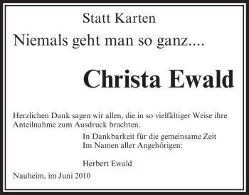 Traueranzeige von Christa Ewald von OFFENBACH-POST/HANAU-POST