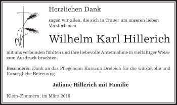 Traueranzeige von Wilhelm Karl Hillerich von Offenbach