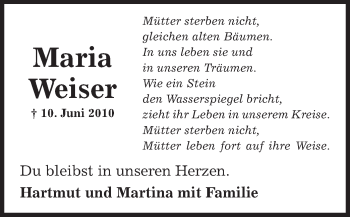 Traueranzeige von Maria Weiser von Offenbach