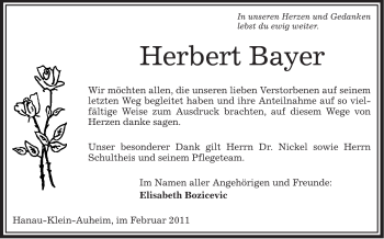 Traueranzeige von Herbert Bayer von OFFENBACH-POST/HANAU-POST