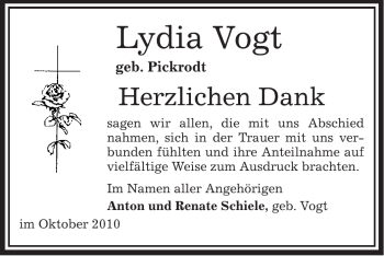 Traueranzeige von Lydia Vogt von OFFENBACH-POST/HANAU-POST