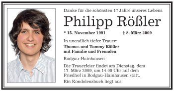 Traueranzeige von Philipp Rößler von OFFENBACH-POST/HANAU-POST