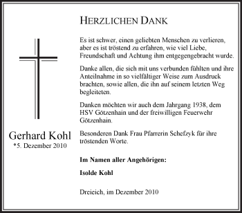 Traueranzeige von Gerhard Kohl von OFFENBACH-POST/HANAU-POST