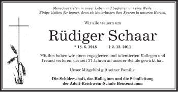 Traueranzeige von Rüdiger Schaar von OFFENBACH-POST/HANAU-POST