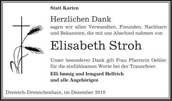 Traueranzeige von Elisabeth Stroh von OFFENBACH-POST/HANAU-POST