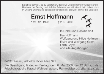 Traueranzeige von Ernst Hoffmann von OFFENBACH-POST/HANAU-POST